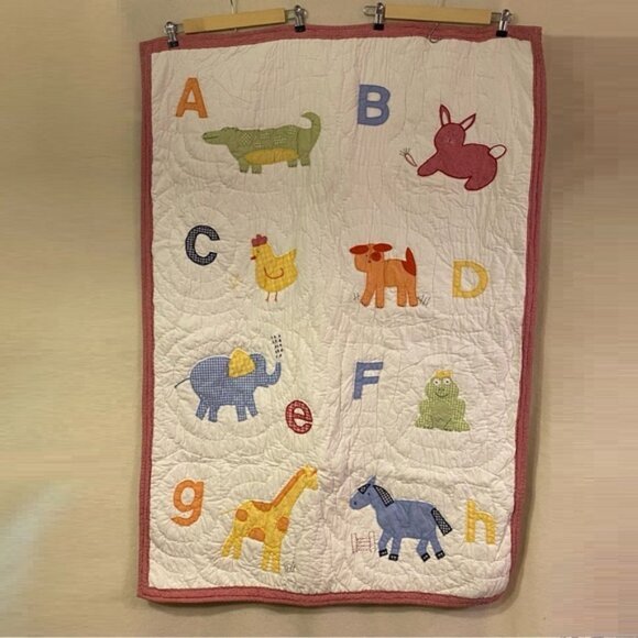 Pottery Barn Kids cotton applique gingham Alphabet Soup ABC crib baby quilt - Picture 1 of 15